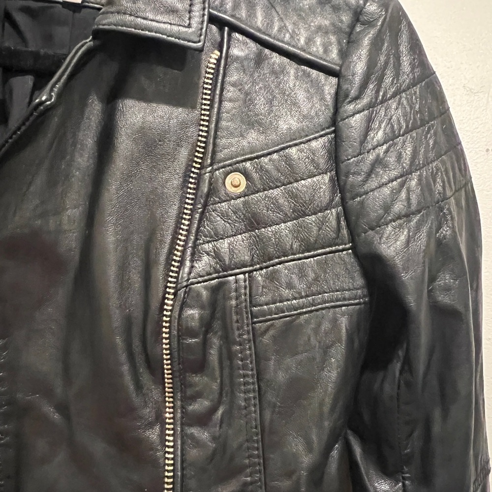 River Island Classic Black Leather Jacket sz x small - Picture 4 of 12